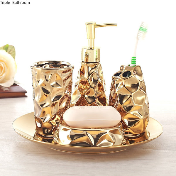 Ceramic Bathroom Gold Accessories